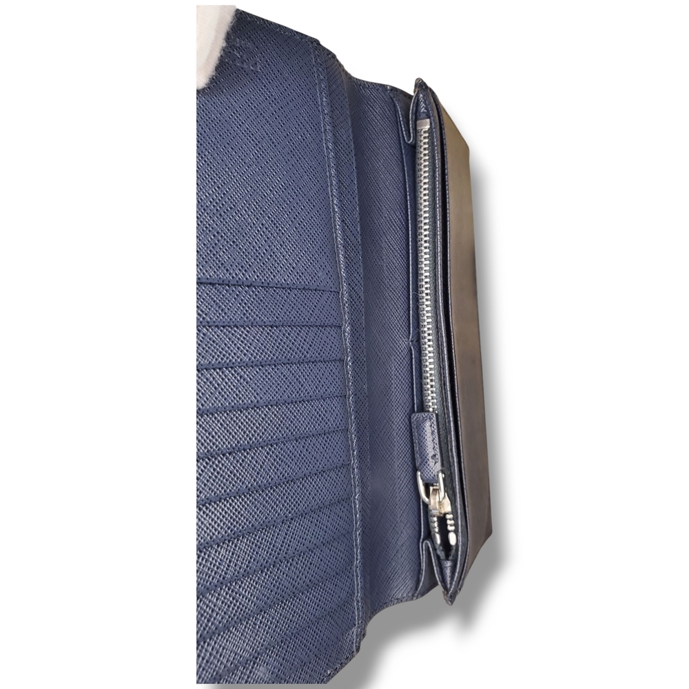 Prada Bicolor Black & Blue Saffiano Leather Long Wallet Sleek Minimalist Design - Picture 11 of 14